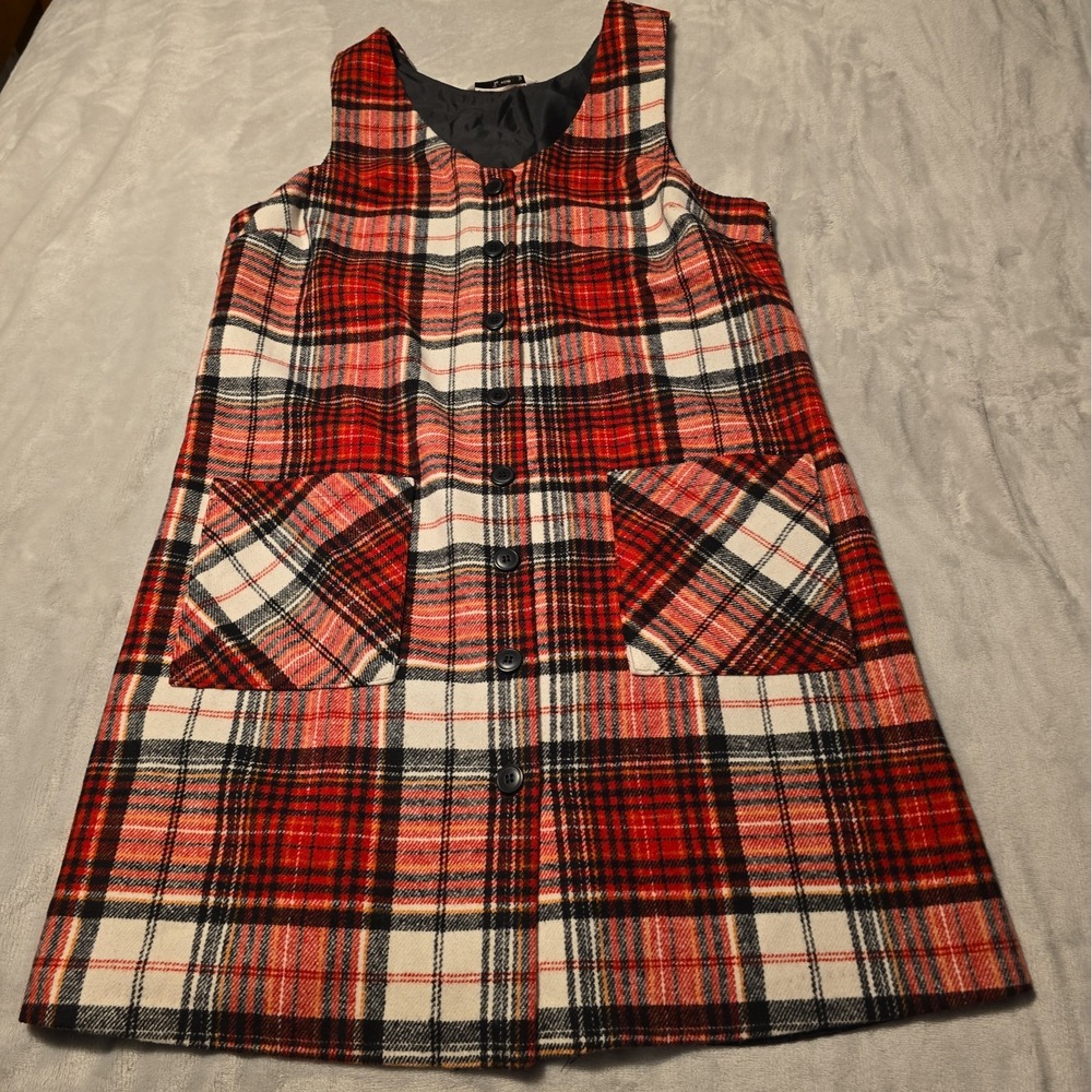 Tu Woman sz 10 classic Red Plaid Dress Front Pockets Academia Preppy Schoolgirl